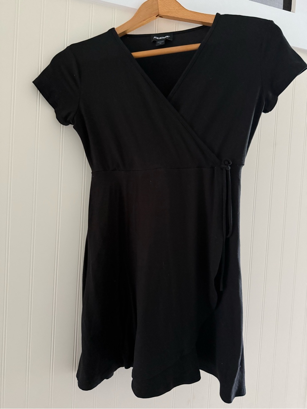 Joe Boxer Sz S Black Faux Wrap Short Sleeve Dress Casual Coquette Skater Indie